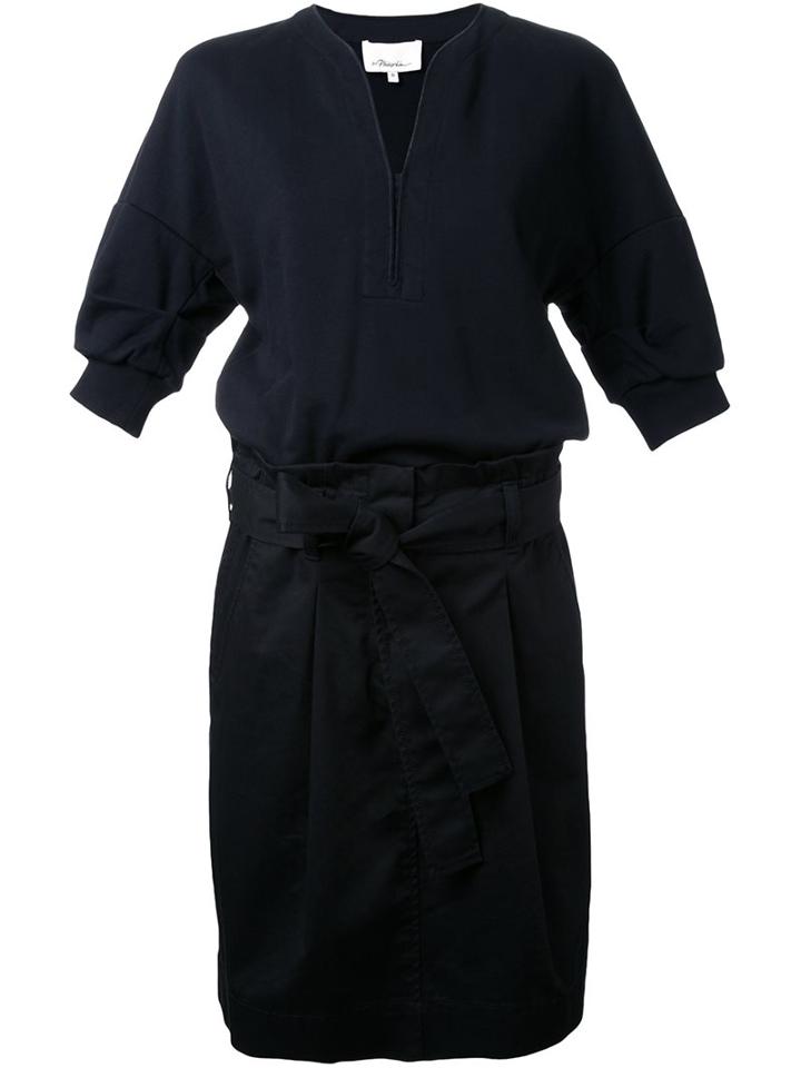 3.1 Phillip Lim Belted Combo Utility Dress, Women's, Size: 4, Black, Cotton