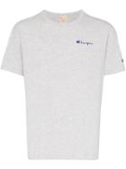 Champion Grey Reverse Weave Logo Embroidered Cotton Blend T Shirt