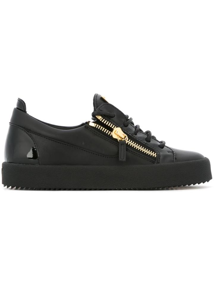 Giuseppe Zanotti Design Side Zip Detail Sneakers, Women's, Size: 36, Black, Calf Leather/patent Leather/leather/metal Other