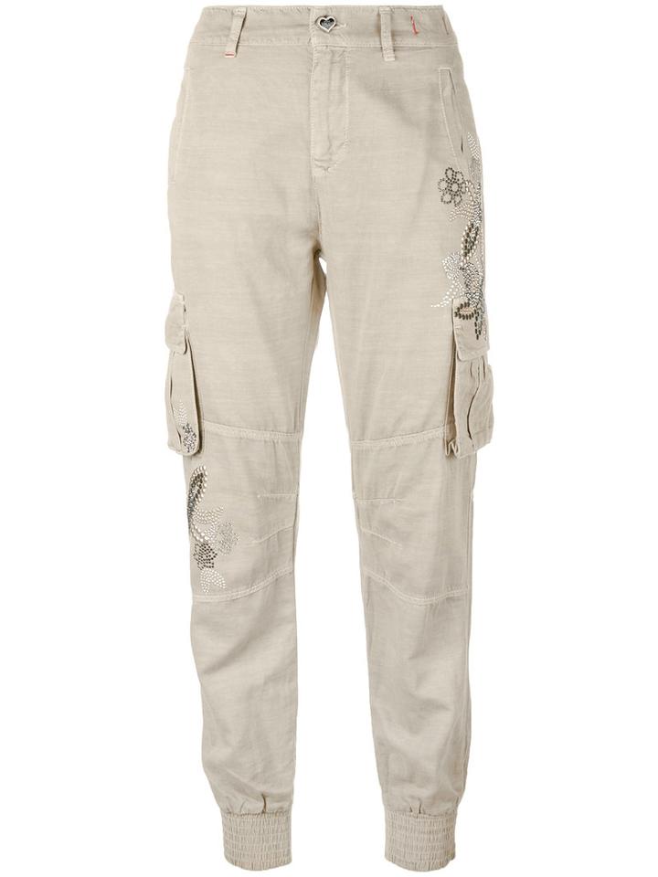 Twin-set - Studded Trousers - Women - Cotton/lyocell/linen/flax - 26, Nude/neutrals, Cotton/lyocell/linen/flax