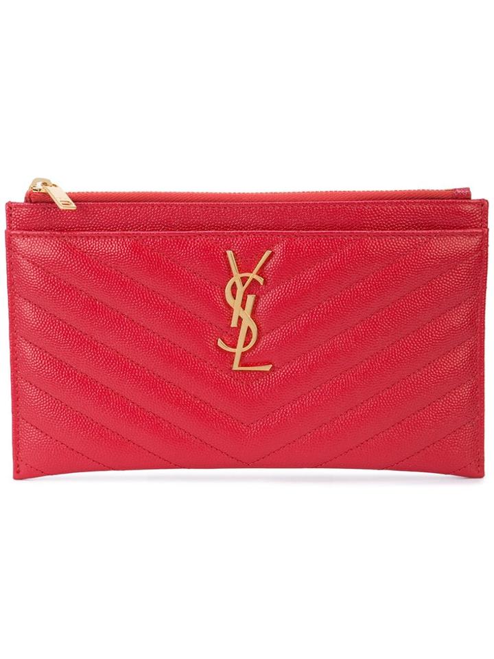 Saint Laurent Monogram Zipped Pouch - Red