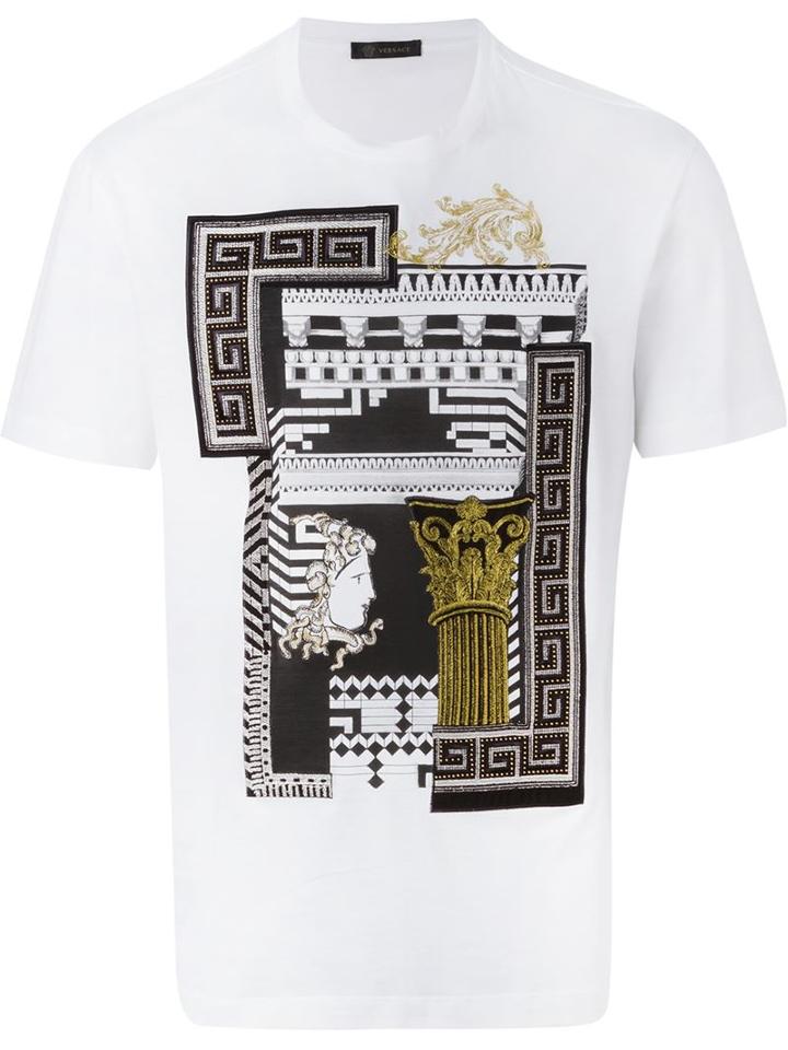 Versace 'greek Graphic' T-shirt, Men's, Size: Xl, White, Cotton