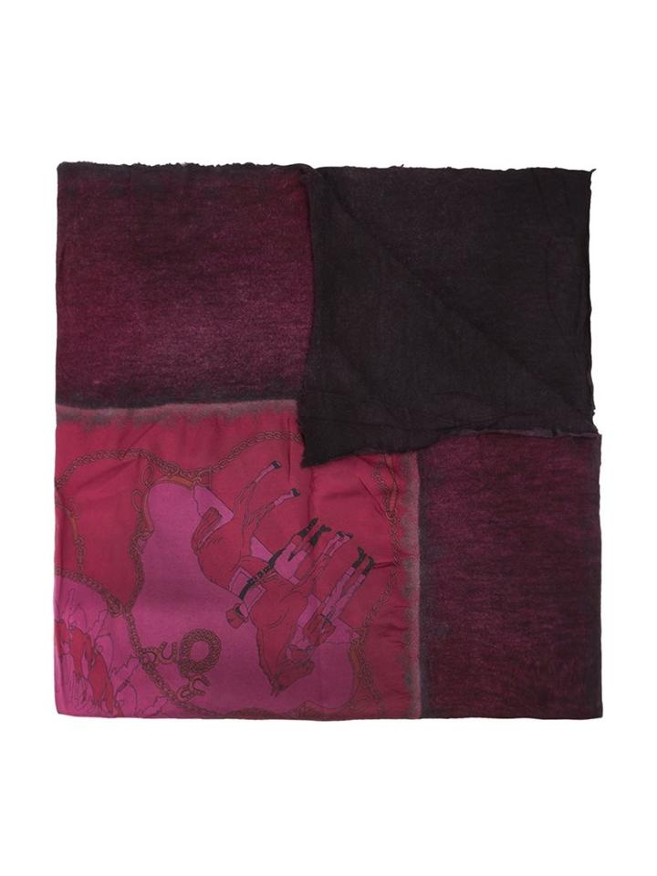 Avant Toi Horse Print Scarf, Women's, Pink/purple, Silk/cashmere