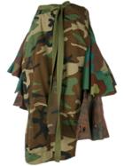 Erika Cavallini - Camouflage Asymmetric Skirt - Women - Cotton - One Size, Women's, Green, Cotton