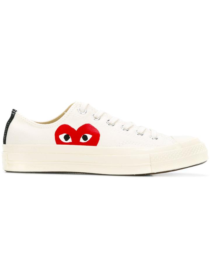 Comme Des Garçons Play Logo Print Lace Up Trainers - White