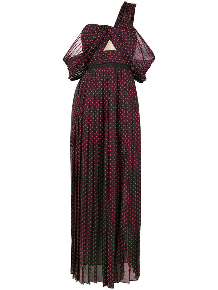 Self-portrait Asymmetric Polka-dot Maxi Dress - Blue