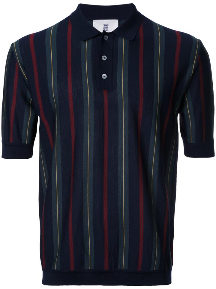 Kent & Curwen Striped Polo Shirt, Men's, Size: Large, Blue, Polyamide/wool