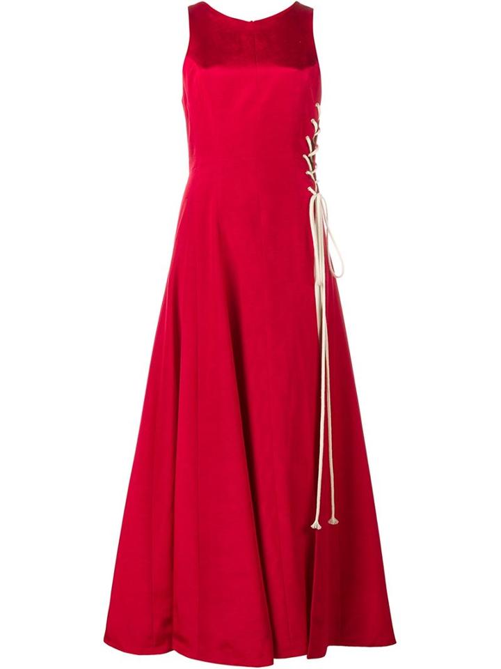 Natasha Zinko Sleeveless Lace-up Maxi Dress, Women's, Size: 34, Red, Cotton/acetate