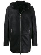 Drome Leather Hooded Coat - Black