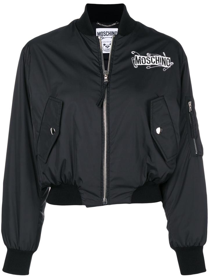 Moschino Safety Pin Logo Patch Bomber - Black