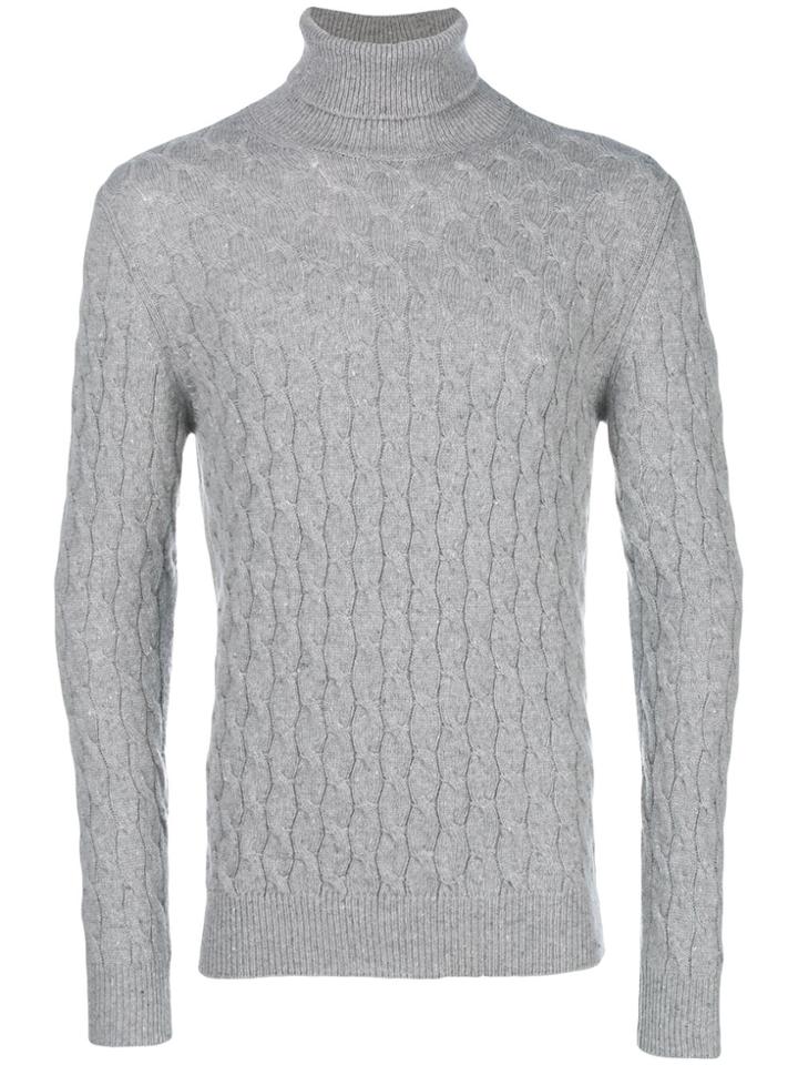 Eleventy Cable Knit Turtleneck Sweater - Grey