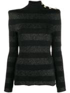 Balmain Stripy Knitted Jumper - Black
