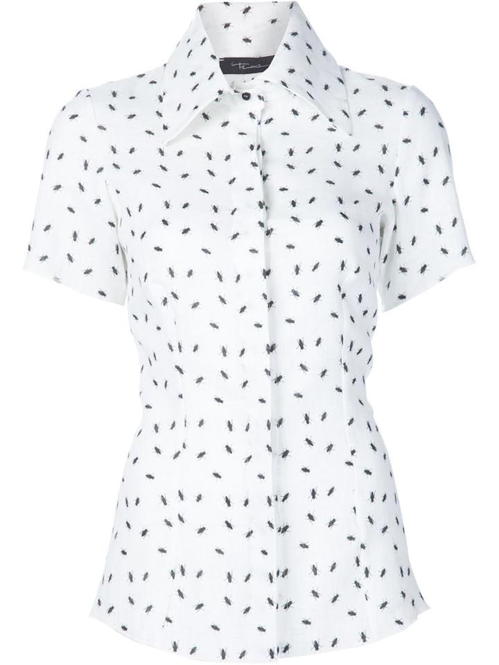 Area Di Barbara Bologna Pattern Short Sleeve 'flies' Button Down Shirt, Women's, Size: Xs, White, Linen/flax