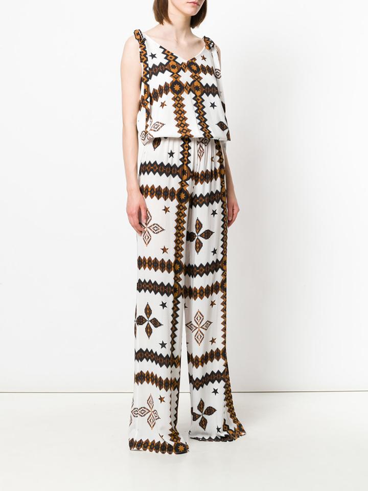 Fisico Patterned V-neck Jumpsuit - White