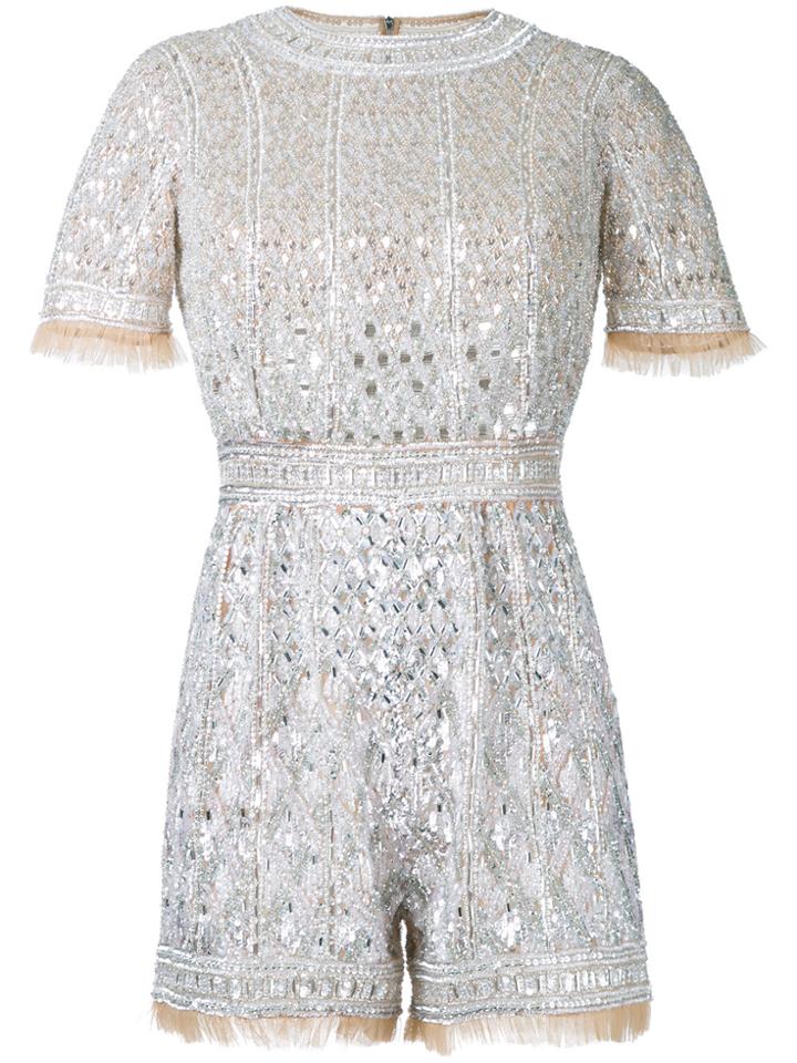 Zuhair Murad Beaded Shortsleeved Romper - Metallic