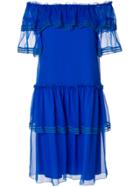 Alberta Ferretti Tiered Frill Off-shoulder Dress - Blue