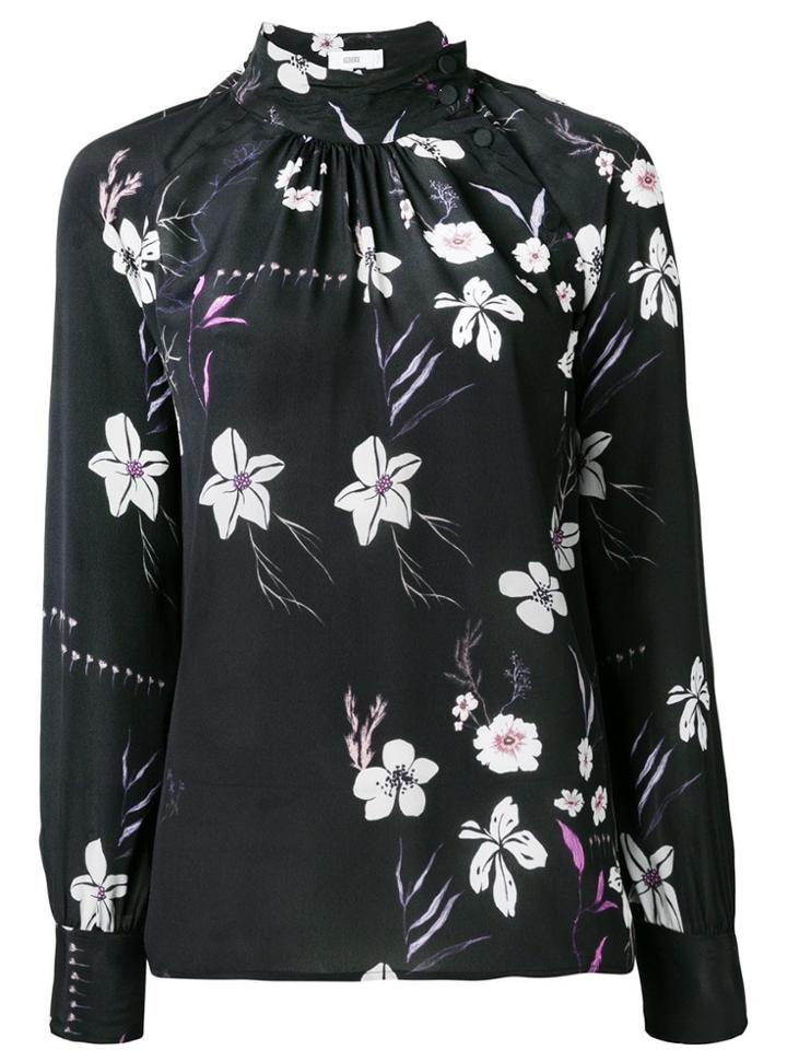 Closed Floral Loose Fit Blouse - Black