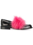Joshua Sanders Loafers With Pink Fox Fur - Black