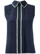 Emporio Armani Back Button Blouse, Women's, Size: 42, Blue, Silk/viscose