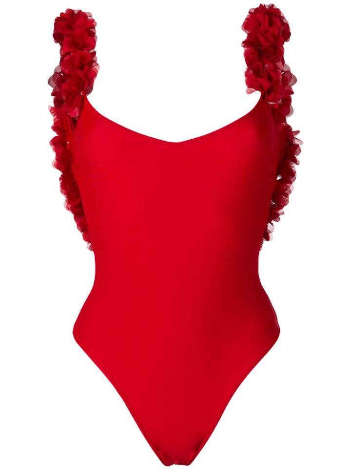 La Reveche Floral Appliqué One-piece - Red