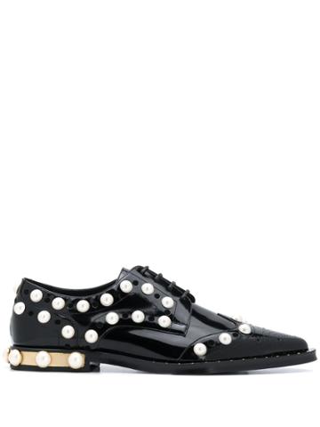 Dolce & Gabbana Embellished Perforated Lace-up Shoes - Black