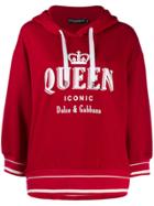 Dolce & Gabbana Queen Iconic Print Hooded Sweater - Red