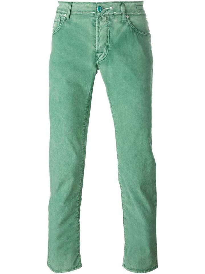 Jacob Cohen Straight Leg Trousers, Men's, Size: 34, Green, Cotton/spandex/elastane