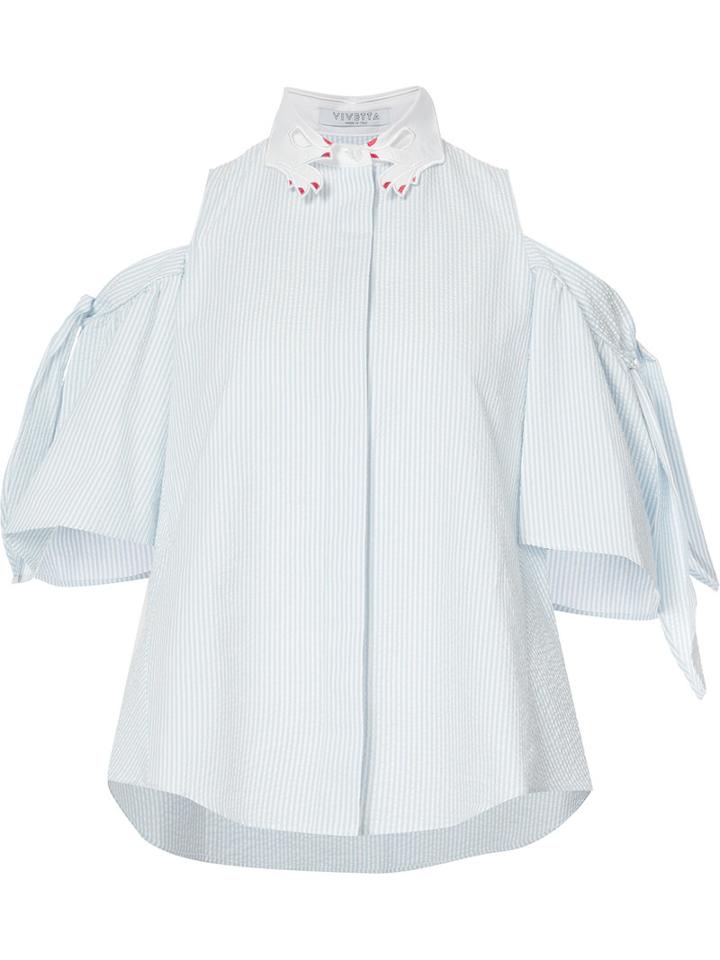 Vivetta Striped Cold Shoulder Blouse, Women's, Size: 36, Blue, Cotton