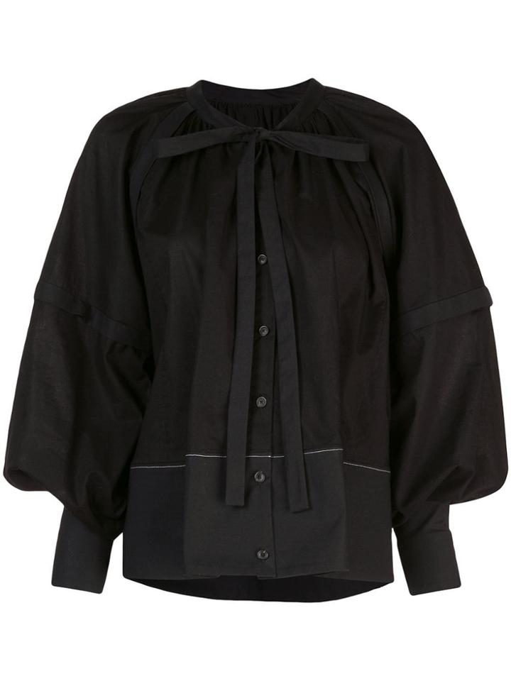 Proenza Schouler L/s Gathered Top-cotton Voile - Black