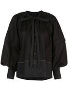 Proenza Schouler L/s Gathered Top-cotton Voile - Black