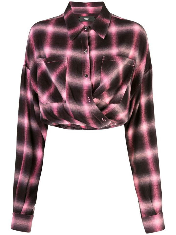 Amiri Neon Cropped Plaid Shirt - Pink