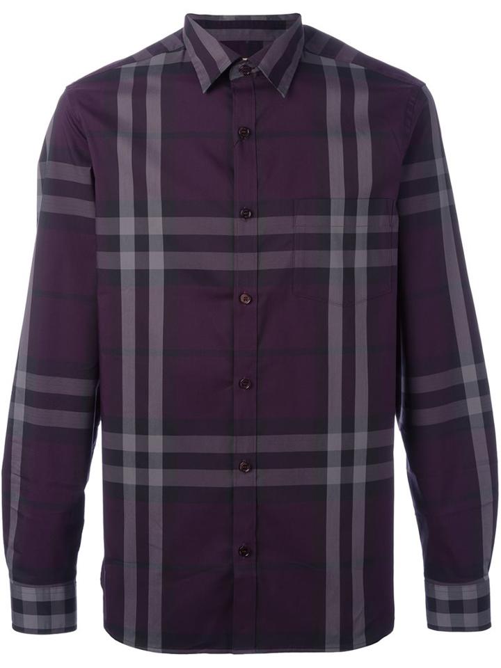 Burberry Checked Shirt, Men's, Size: Xxl, Pink/purple, Cotton/polyamide/spandex/elastane