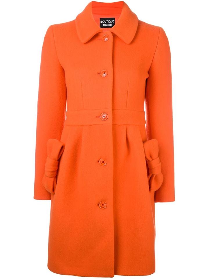 Boutique Moschino Bow Detail Coat, Women's, Size: 38, Yellow/orange, Acetate/rayon/virgin Wool/other Fibers