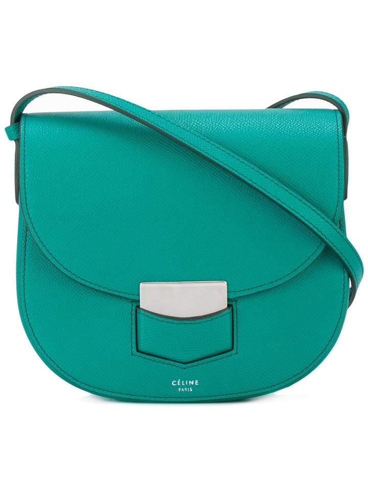 Céline Saddle Shoulder Bag, Women's, Green, Calf Leather