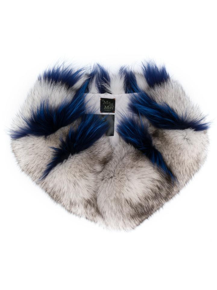Mr & Mrs Italy Striped Fur Scarf - Grey