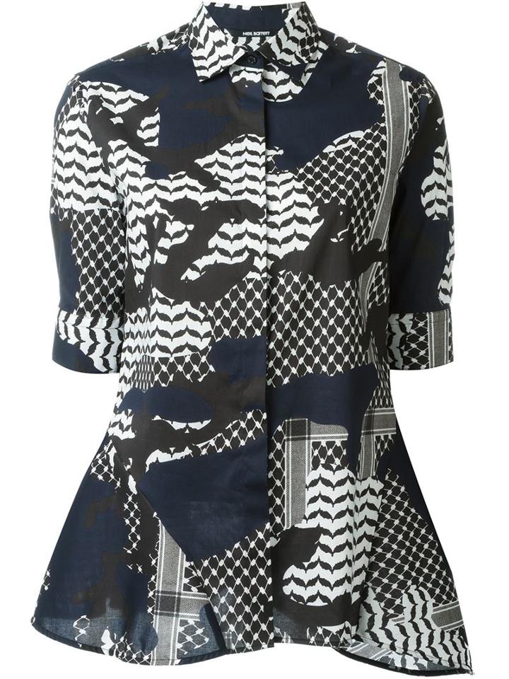 Neil Barrett Camouflage Print Shirt, Women's, Size: Xs, Blue, Cotton/spandex/elastane