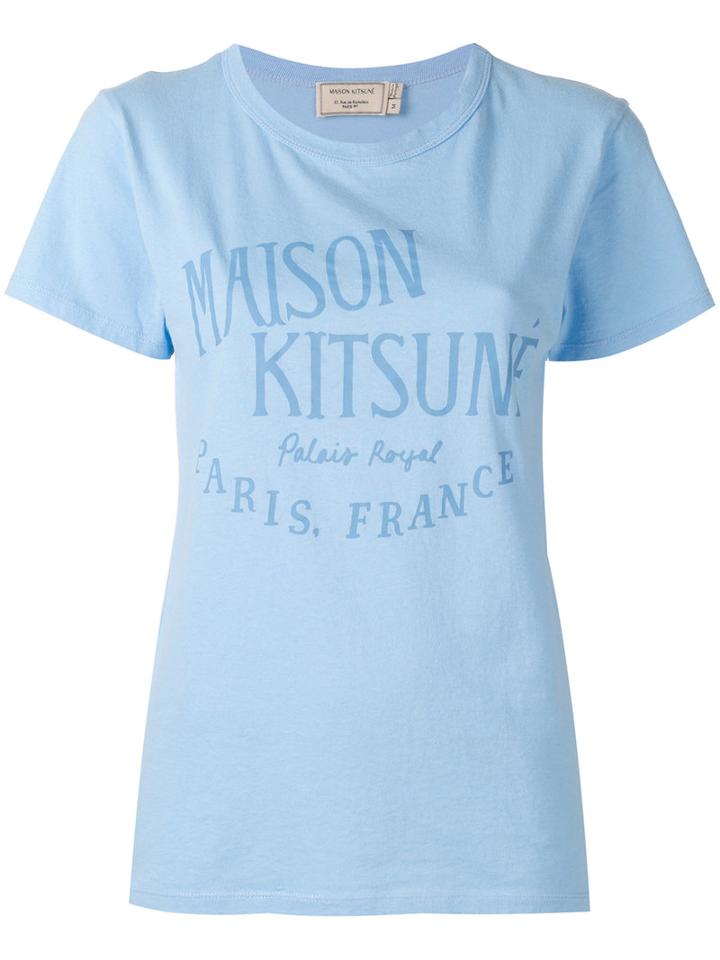 Maison Kitsuné Logo Print T-shirt, Women's, Size: Xs, Blue, Cotton