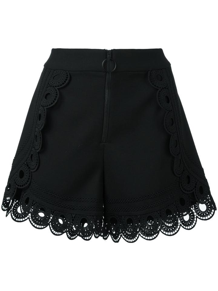 Self-portrait - Curved Hem Shorts - Women - Polyester/spandex/elastane/viscose - 4, Black, Polyester/spandex/elastane/viscose
