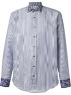 Etro Floral Details Striped Shirt, Men's, Size: 40, Blue, Cotton/linen/flax