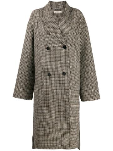 Odeeh Plaid Double-breasted Coat - Brown