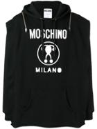 Moschino Zip Detailed Logo Hoodie - Black