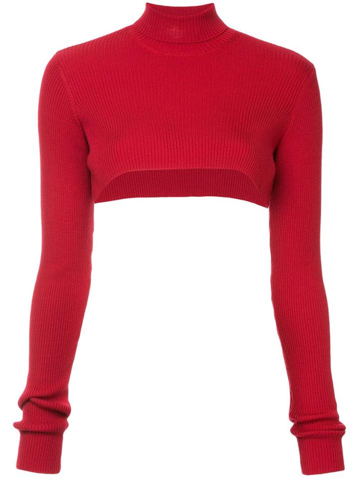 Rokh Cropped Ribbed Turtleneck Sweater - Red