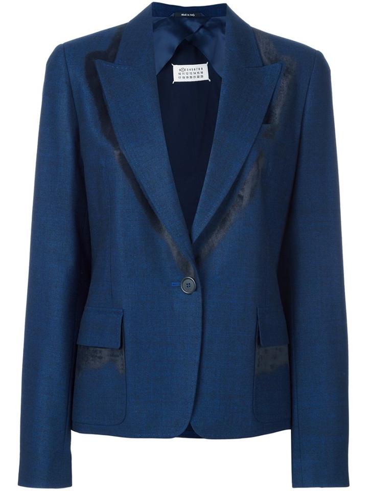 Maison Margiela Contrast Detail Blazer, Women's, Size: 42, Blue, Cotton/spandex/elastane/viscose/virgin Wool