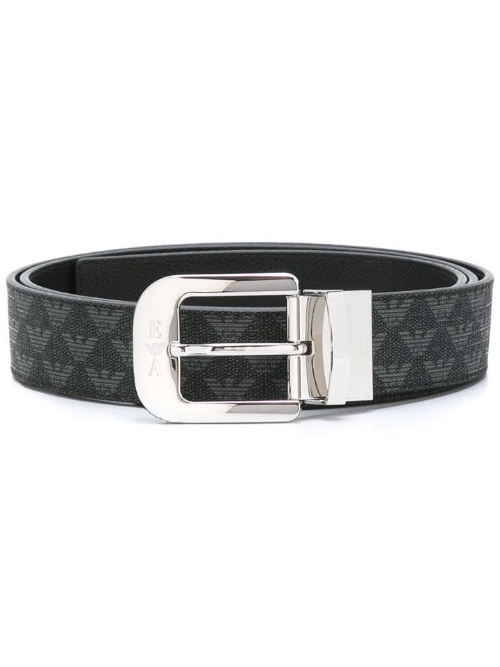 Emporio Armani Logo Print Belt, Men's, Grey, Pvc/calf Leather