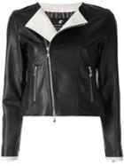 Loveless Contrast Panel Leather Jacket - Black