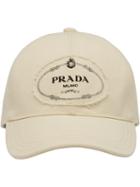Prada Logo Print Applique Cotton Cap - White