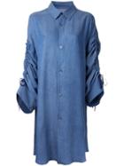 G.v.g.v. Denim Drawstring Sleeves Shirt, Size: 36, Blue, Tencel