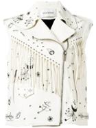 Valentino Fringed Sleeveless Biker Jacket, Women's, Size: 40, Nude/neutrals, Leather/cotton