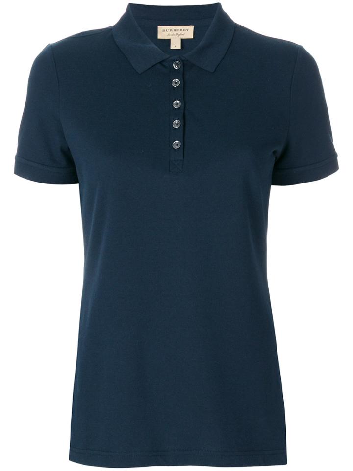 Burberry Check Trim Stretch Cotton Polo Shirt - Blue