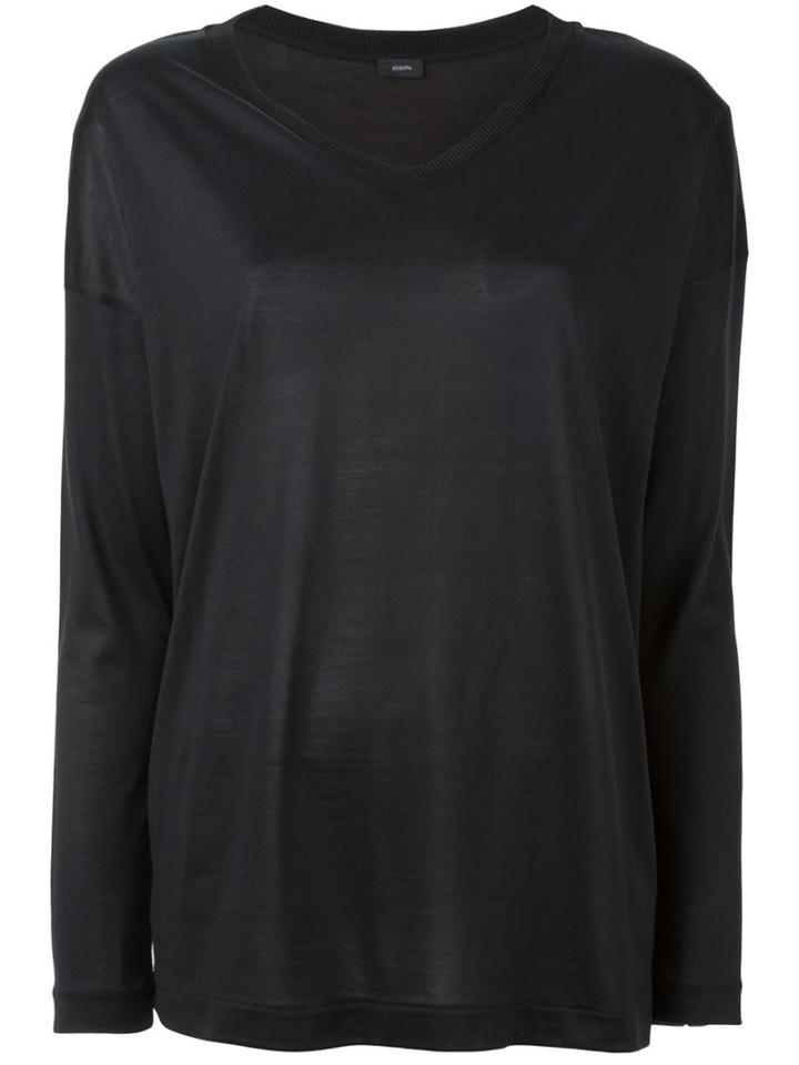 Joseph Ribbed V-neck Blouse, Women's, Size: M, Black, Silk